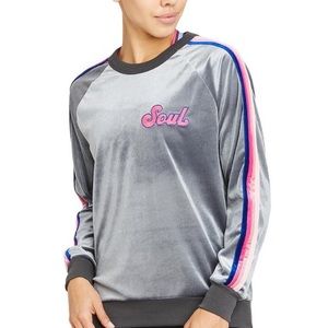 NWT Soul X Aviator Nation gray velvet top with stripes sz